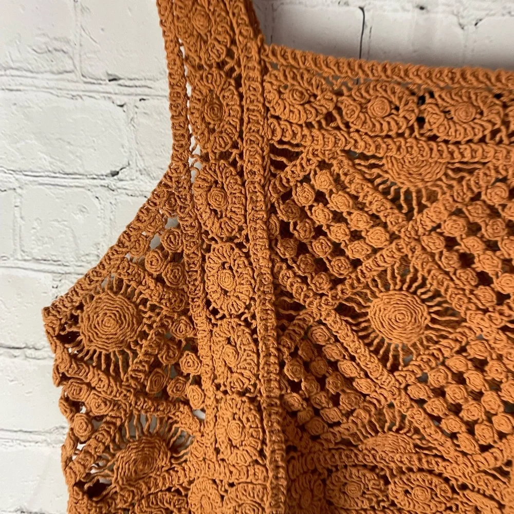 Julia by Love J Crochet Sleeveless Crop Tank Top Knit Plaid Square Neck Sweater - Picture 3 of 8